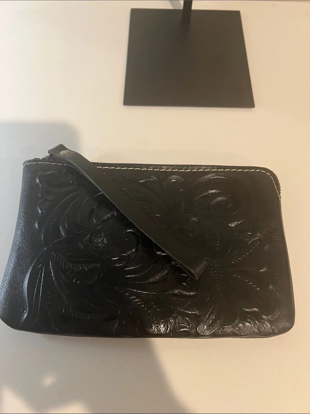 Patricia Nash Black Embossed Leather Wristlet Clutch